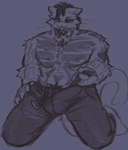 anthro beckoning blep clothing erection erection_under_clothing fur fur_markings gesture male markings scruffy seductive solo sultry_gaze tongue tongue_out nudimane epic_games fortnite fortnite:_battle_royale meowdas meowscles