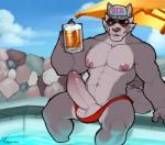 alcohol anthro balls beverage big_penis biped clothing erection eyewear foreskin fraternity genitals humanoid_genitalia humanoid_penis looking_at_viewer male muscular muscular_anthro muscular_male nipples penis sitting smile solo sunglasses underwear marlon.cores theta_iota_kappa conal_(character) canid canine canis mammal wolf hi_res