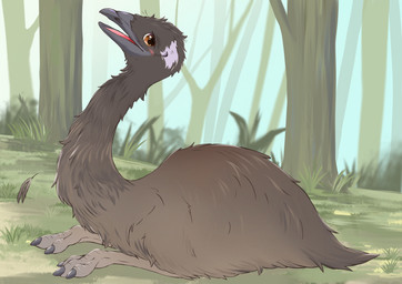 3_toes ambiguous_gender avian_feet beak brown_body brown_eyes brown_feathers claws day detailed_background feathers feet feral forest fur grass grey_beak long_neck lying multicolored_body nature nature_background on_front open_beak open_mouth orange_eyes outside pink_tongue plant side_view solo tail tail_feathers talons toe_claws toes tongue tree fusau avian bird emu ratite 2022 absurd_res detailed digital_media_(artwork) hi_res shaded