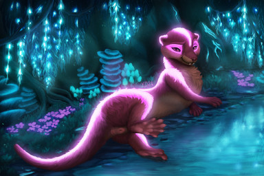 anatomically_correct anatomically_correct_genitalia anatomically_correct_vulva animal_genitalia animal_vulva anus bioluminescence brown_body brown_fur butt cave claws feet female feral fungus fur fur_markings genitals glowing glowing_markings looking_at_viewer lying markings membrane_(anatomy) on_side pink_body pink_fur presenting presenting_anus presenting_hindquarters presenting_vulva solo tail teasing teasing_viewer text toes underground vulva webbed_feet vm94 ark_survival_(series) mammal mustelid otter 2026 3:2 absurd_res digital_media_(artwork) english_text hi_res huge_filesize