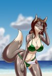 anthro beach bra breasts clothing foreskin genitals gynomorph intersex latex latex_clothing latex_skinsuit nipples penis rubber_clothing seaside skinsuit solo suit suiting tight_clothing underwear zipper libra-11 canid canine mammal digital_media_(artwork) hi_res