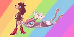 alternate_pride_colors alternate_rainbow_pride_colors anthro bird_dog blue_eyes boots boots_only brown_body brown_hair butt butt_grab canid canine canis clothing colored colorful_theme deblaria digital_drawing_(artwork) digital_media_(artwork) domestic_dog duo female floppy_ears fluffy fluffy_ears footwear footwear_only gradient_background hair hand_on_butt hi_res high_heeled_boots high_heels humor hunting_dog hybrid lgbt_pride looking_up male male/female mammal markings mondi mostly_nude pride_color_background pride_colors rainbow_pride_colors simple_background smile spaniel standing striped_body stripes surprised_face toony wings