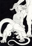 anthro anus bodily_fluids claws cum cum_in_pussy cum_inside duo female genital_fluids kneeling leaking_cum male male/female masturbation oral raised_tail tail b12.7x108 mammal scalie hi_res traditional_media_(artwork)