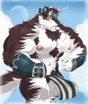 anthro biceps big_muscles genitals humanoid_genitalia humanoid_penis male muscular muscular_anthro muscular_male nipples pecs penis simple_background solo demondragoncyan lifewonders tokyo_afterschool_summoners horkeu_kamui_(tas) canid canine canis mammal wolf 2017 hi_res