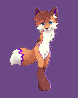 3_toes anthro big_tail blue_eyes brown_body brown_fur chest_tuft crossed_legs crotch_tuft dipstick_tail ear_piercing featureless_crotch feet femboy fur looking_at_viewer male markings orange_body orange_fur piercing purple_background purple_body purple_fur rainbow_piercings simple_background solo standing tail tail_markings toes tuft white_body white_fur kayniines mochafox_(itsmochafox) canid canine fox mammal red_fox true_fox hi_res