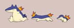 2017 ambiguous_gender biped blue_body brown_background chibi cyndaquil feral fire generation_2_pokemon group nintendo pokemon pokemon_(species) quadruped quilava running simple_background tan_body temitess trio typhlosion