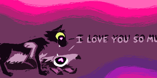 ambiguous/ambiguous ambiguous_gender black_body black_fur duo feral feral_on_feral fur looking_at_another love pink_body pink_fur smile text demensa canid canine canis collie domestic_cat domestic_dog felid feline felis herding_dog mammal pastoral_dog sheepdog 2024 english_text hi_res