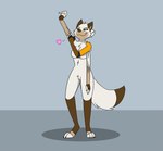 anthro biped blue_eyes breasts brown_ears brown_markings crotch_tuft dipstick_tail featureless_breasts female fur gender_transformation gloves_(marking) heart_symbol markings multicolored_body multicolored_tail nude simple_background smile solo standing suit_transformation tail tail_markings tan_markings transformation tuft white_body white_fur white_markings fox0808 dune_(fox0808) kauko_(andrewneo) canid canine canis fox mammal wolf 2018 colored