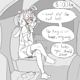 ambiguous_gender anthro bathroom_denial bladder_bulge blush blush_lines bodily_fluids booster_seat car clothing costume cross cross_necklace dialogue genital_fluids halo inside_car inside_vehicle jewelry leaking_urine linked_speech_bubble necklace offscreen_character omorashi overalls peeing solo speech_bubble text time urine vehicle wetting paddle-boat angel_(paddle-boat) deer mammal 1:1 digital_drawing_(artwork) digital_media_(artwork) english_description english_text hi_res restricted_palette male_(lore)