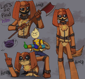 anthro axe belt collar duo gesture grabpack hand_gesture holding_axe holding_object legless looking_at_viewer male middle_finger open_mouth question_mark simple_background standing tail text avtor_d_(artist) mob_entertainment poppy_playtime smiling_critters catnap_(poppy_playtime) dogday_(poppy_playtime) canid canine canis critters_(poppy_playtime) domestic_cat domestic_dog felid feline felis human mammal 2024 english_text hi_res