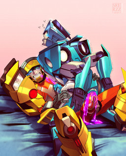 autobot blue_eyes blush bodily_fluids cowgirl_position cum cum_on_face cumshot duo ejaculation erection female female_penetrated from_front_position genital_fluids genitals leaking_cum machine male male/female male/male male_penetrated male_penetrating male_penetrating_female metallic_body not_furry on_bottom on_top penetration sex tongue tongue_out skerzzz hasbro takara_tomy transformers blurr_(transformers) hotshot_(transformers) alien cybertronian humanoid living_machine robot absurd_res hi_res