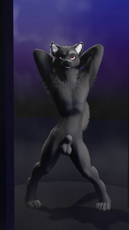 animal_genitalia anthro balls black_body black_fur fur genitals male nude penis penis_tip pose red_eyes sheath solo tail walking sound_warning ruaidri_(modeler) canid canine canis mammal wolf 3d_(artwork) 3d_animation 9:16 animated digital_media_(artwork) hi_res short_playtime sound video