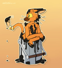 accessory anthro brown_facial_hair brown_mustache brown_nipples clothed clothing covered_in_paint facial_hair fur furgonomics gold_(metal) gold_jewelry gold_tail_ring jewelry male mustache nipples notched_ear orange_background orange_body orange_fur outline paint paint_can paint_on_body paint_on_chest paint_on_face paint_on_hand paint_on_self paint_on_tail pink_nose ring simple_background solo tail tail_accessory tail_jewelry tail_ring topless topless_anthro whiskers yellow_outline yellow_sclera mollietown domestic_cat felid feline felis mammal 2026 digital_drawing_(artwork) digital_media_(artwork) english_description hi_res