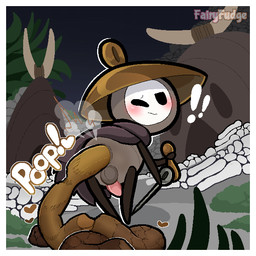 anthro anus backsack balls bent_over biped black_eyes blush bone border butt cloak clothing colorless_fart_cloud embarrassed erection exclamation_point fart fart_cloud feces feces_pile genitals hat headgear headwear heart_symbol looking_at_viewer looking_back male male_pooping mask monobutt one_eye_closed onomatopoeia penis pooping pooping_on_floor presenting presenting_hindquarters rear_view scatplay solo sound_effects text white_border fairyfudge hollow_knight:_silksong hollow_knight_(franchise) team_cherry sherma_(hollow_knight:_silksong) arthropod 1:1 artist_name digital_media_(artwork) hi_res