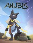 2016 afnet_(clothing) anthro anubian_jackal anubis bangle canid canine canis cloth clothing cloud collar comic cover cover_art cover_page deity desert dual_wielding egyptian egyptian_clothing egyptian_headdress egyptian_mythology electricity english_text gold_(metal) gold_jewelry grass headdress headgear hi_res holding_melee_weapon holding_object holding_sword holding_weapon jackal jewelry khopesh lightning male mammal melee_weapon middle_eastern_mythology mythology necklace outside phsueh plant rock sand sash shendyt signature sky solo sword text usekh weapon young young_anthro young_male