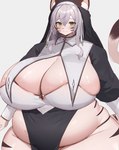 anthro big_breasts biped blush breasts cleavage clothed clothing female huge_breasts looking_at_viewer nun obese obese_female overweight overweight_female solo thick_thighs venus_figure kakuteki11029 felid mammal pantherine tiger hi_res