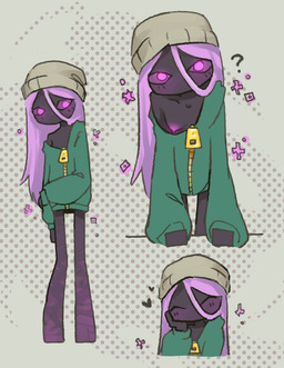 abstract_background areola beanie black_body black_skin bottomless bottomless_female bottomless_humanoid breasts clothed clothed_female clothed_humanoid clothing down_blouse female glowing glowing_eyes glowing_nipples hair hat headgear headwear hoodie long_hair nipple_slip nipples oblivious purple_eyes purple_hair purple_nipples question_mark skinny skinny_female skinny_humanoid small_breasts solo standing tall topwear wardrobe_malfunction ghoulshoot microsoft minecraft mojang xbox_game_studios enderman humanoid