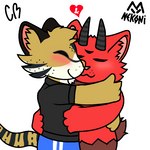 anthro blush clothing duo eyes_closed heart_symbol horn hug male male/male nude smile cyberrodrigo nekoni nekoni_(character) rodrigo_(cyberrodrigo) bovid caprine demon domestic_cat felid feline felis goat hybrid leopardus mammal ocelot 1:1