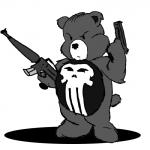 alternate_species ar-15 assault_rifle fur furrification grey_body grey_fur gun handgun holding_gun holding_object holding_ranged_weapon holding_weapon male pistol ranged_weapon rifle shadow simple_background solo three-quarter_view weapon white_background unknown_artist american_greetings care_bears punisher the_punisher bear mammal 1:1 2011 crossover full-length_portrait greyscale monochrome portrait