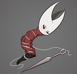 anthro blush bound cloak cloak_only clothing female frown fully_bound helpless horn looking_at_viewer lying on_side sewing_needle solo thread weapon e254e hollow_knight_(franchise) team_cherry hornet_(hollow_knight) arthropod 2025 absurd_res hi_res