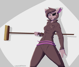 anthro black_eye_patch black_eyewear broom cleaning_tool clothed clothing eye_patch eyebrows eyewear female fingers fully_clothed hair pose solo kanashiipanda book_of_lust phoebe_aster mammal murid murine rat rodent
