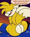 big_butt blush butt butt_squish fur squish stuck thick_thighs wide_hips yellow_body yellow_fur chibitay sega sonic_the_hedgehog_(series) miles_prower canid canine fox mammal absurd_res hi_res