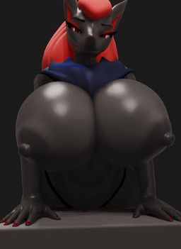 anthro areola big_breasts black_areola black_nipples breast_expansion breasts clothing expansion female fur hair huge_breasts looking_at_viewer neck_tuft nipples panties red_eyes red_hair smile solo thick_thighs tuft underwear wide_hips xlkev nintendo pokemon generation_5_pokemon pokemon_(species) zoroark 3d_(artwork) 3d_animation animated digital_media_(artwork) hi_res no_sound short_playtime webm