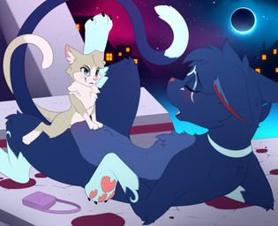 3_claws 3_toes arm_markings bag black_claws blue_body blue_ears blue_eyes blue_fur blue_inner_ear_fluff blue_sky blush building city claws clitoris detailed_background duo ear_piercing ear_ring ears_down eclipse entwined_tails eyes_closed facial_markings feet female female_on_bottom female_penetrated feral from_front_position fur fur_markings genitals gloves_(marking) head_markings inner_ear_fluff intraspecies larger_female leg_markings looking_at_another looking_at_partner looking_pleasured lying male male/female male_on_top male_penetrating male_penetrating_female markings moon multicolored_body multicolored_fur multicolored_tail neck_tuft night nude nude_female nude_male on_back on_bottom on_top open_mouth outside outside_sex pawpads penetration penile penile_penetration penis_in_vagina piercing pink_clitoris pink_nose pink_pawpads pink_tongue pivoted_ears red_blush red_inner_ear red_nose ring_piercing sex size_difference sky smaller_male smaller_penetrated smile smiling_at_another smiling_at_partner snout socks_(marking) star starry_sky tail tail_coil tan_body tan_ears tan_fur tan_inner_ear tan_tail toes tongue tuft two_tone_body two_tone_fur two_tone_tail vaginal vaginal_penetration white_body white_fur white_inner_ear_fluff white_markings white_tail meraence re:zero puck_(re:zero) domestic_cat felid feline felis mammal 2024 digital_media_(artwork) hi_res
