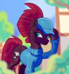 baseball_cap clothing cutie_mark eye_scar facial_scar female hat headgear headwear ponyville scar solo sweater topwear edowaado friendship_is_magic hasbro my_little_pony my_little_pony:_the_movie_(2017) tempest_shadow_(mlp) equid equine horse mammal pony 2017 hi_res