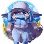 big_breasts blue_body blue_skin bodily_fluids breasts cleavage clothed clothing curvy_figure fangs female hat headgear headwear pubes purple_eyes short_stack skindentation solo standing sweat teeth thick_thighs voluptuous wide_hips forastero league_of_legends riot_games tencent poppy_(lol) humanoid mammal yordle 1:1 digital_media_(artwork) hi_res