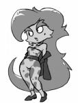 amphibian anthro big_hair breasts cleavage clothed clothing eyebrows female greyscale hair jacket markings mole_(marking) monochrome newt non-mammal_breasts salamander scalie scalie_schoolie short_stack solo topwear trixie_(scalie_schoolie) warty_newt wwwjam