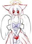 ahoge anthro bangle bangs bow_ribbon bracelet breasts cleavage clothed clothing dress ears_down feathered_wings feathers female hair halo jewelry kemono pivoted_ears pointy_ears prick_ears red_eyes solo white_body wings yogurt200 waterfairy angel domestic_cat felid feline felis mammal hi_res