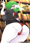 2021 absurd_res anus ashraely big_breasts blush breasts butt camel_toe clothed clothing curvy_figure digital_media_(artwork) female gardevoir generation_3_pokemon hi_res huge_breasts library looking_at_viewer nintendo not_furry open_mouth pokemon pokemon_(species) red_eyes simple_background solo submissive_and_breedable_(meme) text thick_thighs url voluptuous wide_hips