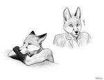2021 anthro canid canine clothed clothing conditional_dnp digital_media_(artwork) fox fur looking_at_viewer male mammal monochrome titusw