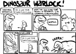 2007 ambiguous_gender comic dialogue dinosaur english_text feral human humor magic_user male mammal monochrome nedroid prehistoric_species reptile scalie simple_background speech_bubble text theropod time_travel tyrannosaurid tyrannosauroid tyrannosaurus tyrannosaurus_rex what white_background