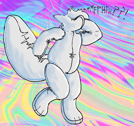 abstract_background after_transformation ambiguous_gender anthro featureless_face glistening glistening_body hair identity_death inflatable loss_of_speech muffled_speech null nullification plastic_body pool_toy solo transformation white_body foxes-radio animate_inanimate canid canine canis coyote living_inflatable living_pool_toy mammal hi_res