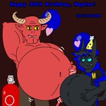 1:1 air_inflation air_tank balloon belly belly_inflation big_belly birthday birthday_gift clothing demon duo hat headgear headwear humanoid huskyblue42 inflatable inflated_belly inflation looking_at_another male muscular muscular_male navel nepter_hallows_(huskyblue42) oxygen oxygen_tank party_hat satan satyr supermariofann1 tank vehicle