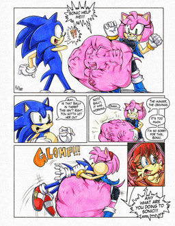 anthro belly big_belly blue_body clothing female female_pred gloves group handwear huge_belly male male_prey oral_vore overweight pink_body speech_bubble text trio unbirthing vaginal vore killboo sega sonic_the_hedgehog_(series) amy_rose sally_acorn sonic_the_hedgehog eulipotyphlan hedgehog mammal 2026 comic english_text hi_res