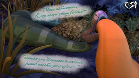 ambiguous_gender dialogue duo feral green_body solo_focus tail text vore yellow_tail psikokinetic sharkstuff_(modeler) warfaremachine_(modeler) nintendo star_fox the_jungle_book fox_mccloud kaa_(jungle_book) canid canine fox mammal python reptile scalie snake 2023 3d_(artwork) digital_media_(artwork) english_text hi_res source_filmmaker_(artwork) male_(lore)