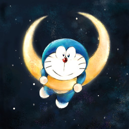 anthro blue_body blue_fur crescent_moon dark fur looking_at_viewer machine male moon mouth_closed red_nose solo space star whiskers white_body white_fur mt_tg doraemon doraemon_(character) domestic_cat felid feline felis mammal robot 1:1 2021 shaded