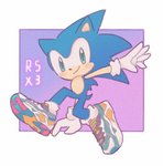 alternate_costume anthro blue_body blue_fur border clothing footwear fur gloves green_eyes handwear male multicolored_clothing multicolored_footwear multicolored_shoes purple_background shoes simple_background smile sneakers solo white_border white_clothing white_footwear white_shoes buke3jp sega sonic_the_hedgehog_(series) sonic_the_hedgehog eulipotyphlan hedgehog mammal 2020