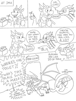 anatomically_correct animal_genitalia bodily_fluids cloaca cloaca_omorashi comic_panel desperation diuretics feral food fruit genital_fluids genitals horizontal_cloaca leaking male membrane_(anatomy) membranous_wings omorashi peeing plant potty_failure tail text urine watersports wings alyxandstuff mythology wings_of_fire clay_(wof) dragon mudwing_(wof) mythological_creature mythological_scalie rainwing_(wof) scalie 3:4 comic english_text hi_res monochrome