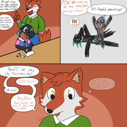 anthro duo female male male/female school sex teacher text young zeearks zee_(zeearks) canid canine dinosaur dromaeosaurid fox mammal prehistoric_species reptile saurischian scalie theropod 1:1 english_text hi_res
