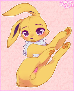 animal_genitalia animal_penis anus border butt feral genitals heart_eyes heart_symbol looking_at_viewer lying male on_back penis pink_border presenting presenting_anus presenting_hindquarters solo jolteontravis nintendo pokemon travis_(jolteontravis) eeveelution generation_1_pokemon jolteon pokemon_(species) hi_res