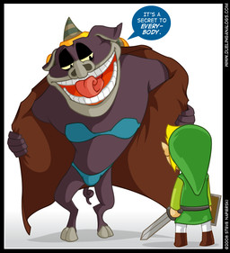 blonde_hair bra bulge clothed clothing crossdressing dialogue duo green_clothing green_headwear hair hat headgear headwear hooves humanoid_pointy_ears humor long_hair male melee_weapon nightmare_fuel open_mouth panties parody pointy_ears secret shield simple_background skimpy sword teeth text tongue underwear weapon what white_background forever steve_napierski nintendo the_legend_of_zelda wind_waker link secret_moblin toon_link blin_(tloz) humanoid hylian mammal moblin suine 2008 english_text