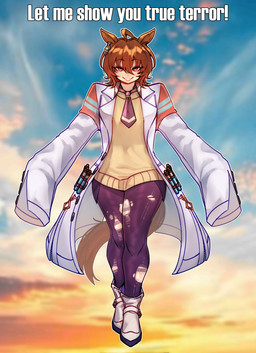 accessory animal_ears anime_pose brown_hair clothing coat cowlick eyelashes female glistening_thighs hair lab_coat leggings legwear long_sleeves narrowed_eyes necktie open_mouth open_smile pose red_eyes shaded_face shitpost smile smug solo tail teeth text topwear torn_clothing torn_leggings torn_legwear vial warl_granada cygames dragon_ball uma_musume_pretty_derby agnes_tachyon_(pretty_derby) animal_humanoid equid equid_humanoid equine equine_humanoid horse_humanoid humanoid mammal mammal_humanoid 2026 absurd_res digital_drawing_(artwork) digital_media_(artwork) english_text full-length_portrait hi_res meme portrait