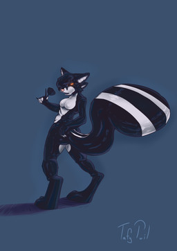 anthro clothing female latex latex_body latex_clothing latex_skin latex_skinsuit latex_transformation skinsuit skunk_tail solo tight_clothing transformation tafy_tail mammal mephitid skunk absurd_res hi_res