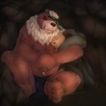 anthro arm_around_shoulders belly bottomwear bulge clothing duo eyes_closed hug humanoid_hands kemono loincloth male moobs overweight overweight_male sitting laohu lifewonders tokyo_afterschool_summoners kimun_kamui_(tas) bear mammal 1:1 2021 hi_res