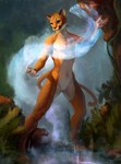 andromorph anthro athletic athletic_andromorph athletic_anthro athletic_intersex creek detailed_background fur genitals intersex magic nature nude nude_andromorph nude_anthro nude_intersex orange_body outdoor_nudity outside plant pussy smile solo standing water waterfall white_body dimonis cougar felid feline mammal hi_res signature watermark