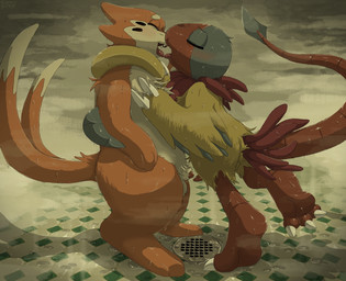 2_tails animal_genitalia balls bathing blush blush_lines bodily_fluids claws drooling duo erection eyes_closed feral feral_on_feral french_kissing genital_fluids genitals happy kissing male male/male multi_tail penis penis_tip precum romantic romantic_couple saliva saliva_string sheath shower showering tail tongue tongue_out wet qrnrr nintendo pokemon pokemon_mystery_dungeon spike_chunsoft aerial_explorer_archen marine_explorer_buizel archen buizel fossil_pokemon generation_4_pokemon generation_5_pokemon pokemon_(species) hi_res
